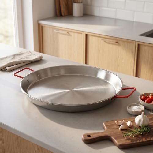 Magefesa 17" Carbon Steel Paella Pan – 42 cm - 10 Servings, Durable & Lightweight with Dimpled Surface, Ideal for Outdoor Cooking & Traditional Valencian Paella - Image 2