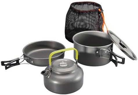 Portable Camping Cookware Set- Lightweight Aluminum Pot, Pan & Kettle with Foldable Handles for Backpacking, Hiking & Outdoor Cooking - Non-Stick, Space-Saving for 2-3 People - Image 6