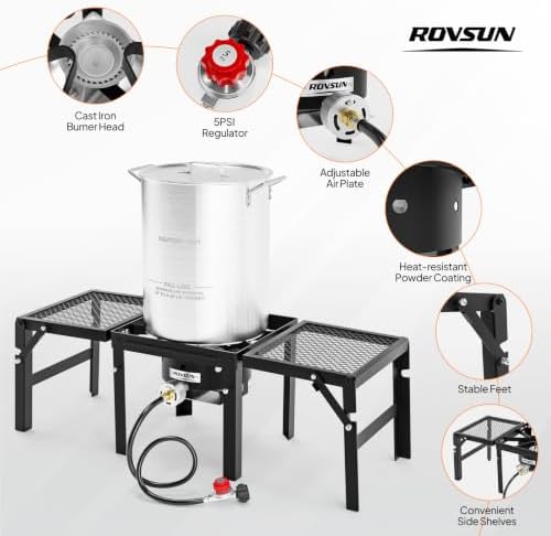 ROVSUN Portable Propane Gas Stove with 2 Foldable Side Racks, Single Burner Camp Stove Cooker for Outdoor Backyard Cooking, Camping, Tailgating, Canning, Turkey Frying & Seafood Boiling - Image 5