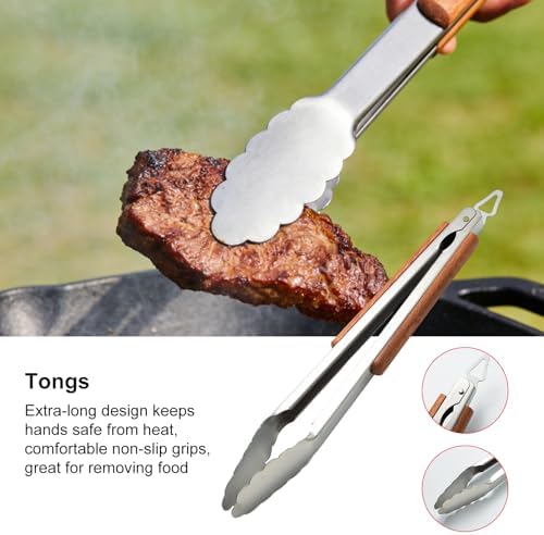 Heavy-Duty Wood BBQ Grilling Accessories Tools Set, Premium Thickened Stainless Steel Barbecue Utensils for Outdoor Grilling - Image 5