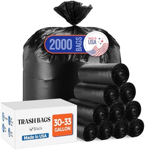 Delxo 30-33 Gallon Trash Bags, 2000 Count Bulk Value Large Garbage Bags by Delxo
