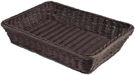 Wicker Bread Basket for Party Food, Rectangle Woven Fruit Basket, Gift Baskets Empty, Sturdy Durable Stackable Storage Baskets for Kitchen, Store, Restaurant, Party (Coffee, M) by Unknown