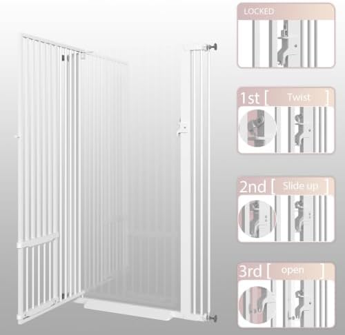55.11" Extra Tall Cat Gate 29.5-40.6'' Wide Pet gate for Doorway Pet Gate with Cat Doors NO Drilling Pressure Mount Kit for Cats and Dogs Indoor Doorways liveing Room Bedroom-White - Image 4