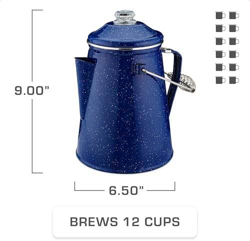 COLETTI Classic Enamel Set Coffee Percolator & Mugs — The Most Nostalgic Camping Coffee Pot, Now Modernized [Blue Enamel, 12 Cup Percolator Coffee Pot & Set of 4 Mugs] - Image 4