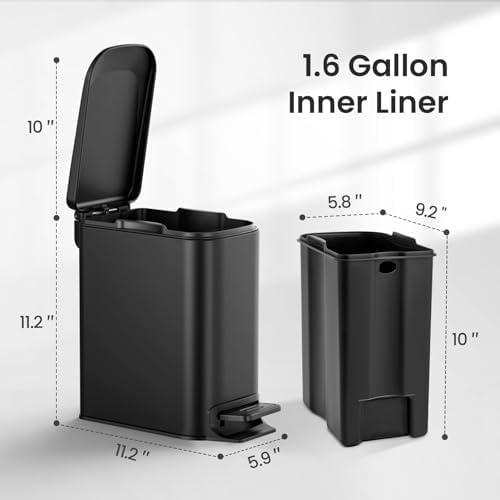 Cesun Small Bathroom Trash Can with Lid, 1.6 Gal, Soft Close, Matte Black - Image 5