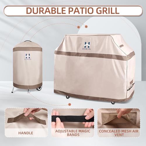 HAMLER Round Barbecue Cover, 39 Inch Small Smoker Cover, Heavy Duty Waterproof Outdoor Grill Cover Fits Weber, Charcoal Kettle, Masterbuilt, Dyna-Glo, Brown & Beige - Image 4