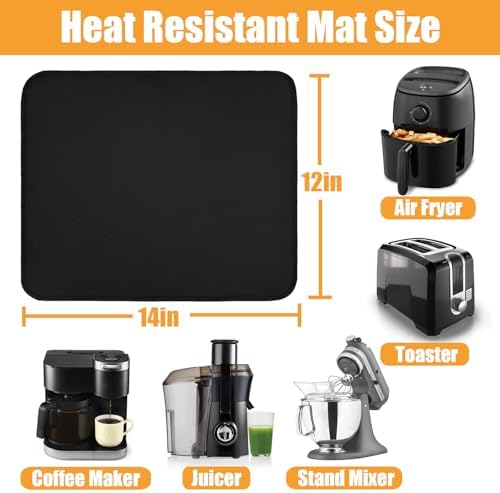 TOHONFOO Heat Resistant Mats for Countertop & Air Fryer, 14x12 in, Black - Image 2