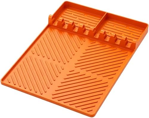 Silicone Griddle Tool Mat for Blackstone, Heat Resistant Side Shelf Mat with Drip Pad – BBQ Grill Accessories for Outdoor Grill, Kitchen Counter, Spatula Holder, Cooking Organizer (1, Orange) by Unknown