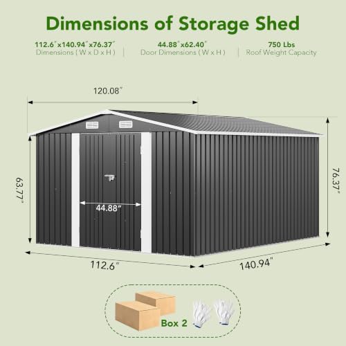 MXV 12 x 10FT Outdoor Storage Shed, Metal Garden Shed with Windows, Double Lockable Doors & Sloped Roof, Waterproof Tool Sheds for Backyard Garden Patio Lawn, Black - Image 2