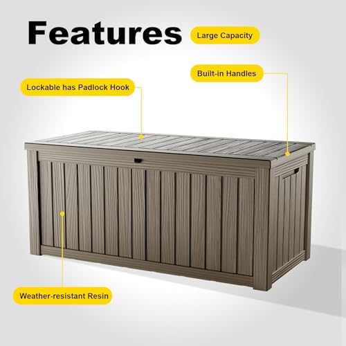 180 Gallon Resin Deck Box, Outdoor Storage Box, Waterproof UV Resistant Lockable，Weatherproof Organizer for Patio Furniture Cushions, Pool Accessories, Garden Tools, Indoor & Outdoor Use, Grey - Image 2