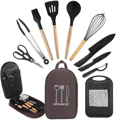 Camping Cooking Utensils Set, Silicone Cookware for Travel BBQ by Camkinger