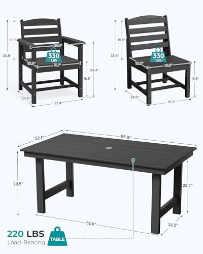 SERWALL HDPE Outdoor Dining Furniture, Outdoor Dining Set for 10, Black - Image 7