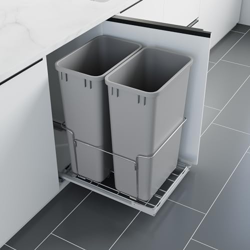 Dowell B18 Aluminum Base Wastebasket Pullout with Door Mount and Two 35Qt/9Gal Plastic Bins (4012 0218+35x2) - Image 5