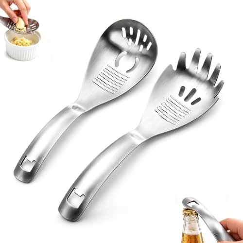 5-in-1 Stainless Steel Cooking Spoon Set, Multifunction Cooking Spoon,with Potato Masher, Egg Yolk Separator, Grater Plate, Bottle Opener & Slotted Spoon(Pack of 2) by Unknown