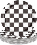 WRAPAHOLIC 25Pcs Racing Cars Paper Plates - 9 Inch Black and White Racing Flags Disposable Plates Decorative Dinner Plates for Party Tableware Supplies Table Decor by WRAPAHOLIC