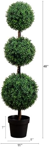 Nearly Natural 4 ft Artificial Triple Ball Boxwood Topiary Tree with Pot - Image 3