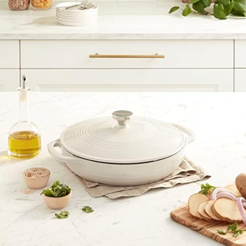 Lodge Essential Enamel Cast Iron Braiser, 3.6 Quart, Oyster White - Image 2