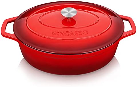 vancasso 9.3 Qt Oval Enameled Cast Iron Dutch Oven with Lid, Red by vancasso