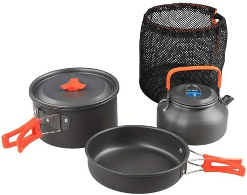 Portable Camping Cookware Set- Lightweight Aluminum Pot, Pan & Kettle with Foldable Handles for Backpacking, Hiking & Outdoor Cooking - Non-Stick, Space-Saving for 2-3 People - Image 7