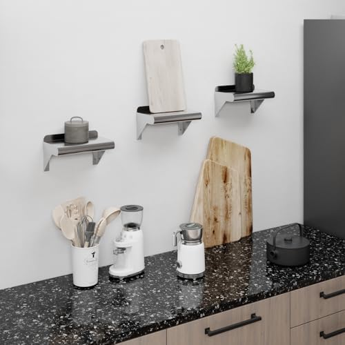 AmGood 6 in. x 10 in. Stainless Steel Wall Mount Shelf - NSF Certified, Commercial Grade, 18-Gauge - Holds up to 120 lbs, with Backsplash & Bullnose Edge for Restaurant, Kitchen, Garage & Utility Room - Image 2