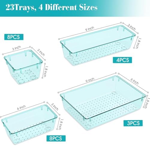 23 PCS Plastic Drawer Organizers Set, 4 Size Desk Drawer Organizer Trays - Image 2