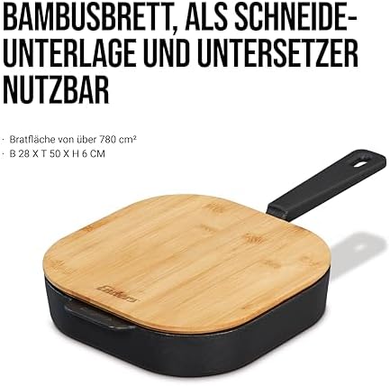 Enders® Cast Frying Pan L, High Rim, Even Heat Distribution and Storage, Can be Used on The Grill, Camping Stove, Stove or Open Fire, Includes Bamboo Board/Lid W 38 x D 50 x H 6 cm #8773 - Image 3
