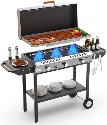2-in-1 Propane Stove & Griddle Combo, 225,000 BTUs, Steel Cooking Surface by Veralune
