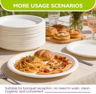 Compostable Paper Plates 10 Inch 150 Pack, Biodegradable Disposable Plates Heavy Duty White Plates, Made of Natural Sugarcane Bagasse, Unbleached Round Dinner Plates - Image 7