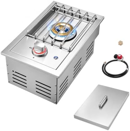 Single Grilling Side Burner with LED for BBQ Grill Island, 17,000 BTU,Liquid Propane Side Burner for Outdoor Kitchen, Convertible to Natural Gas, 304 Stainless Steel by Unknown