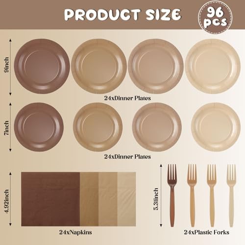 FoldTier 96 Pcs Brown Gradient Disposable Party Dinnerware for 24 Guests - Image 3