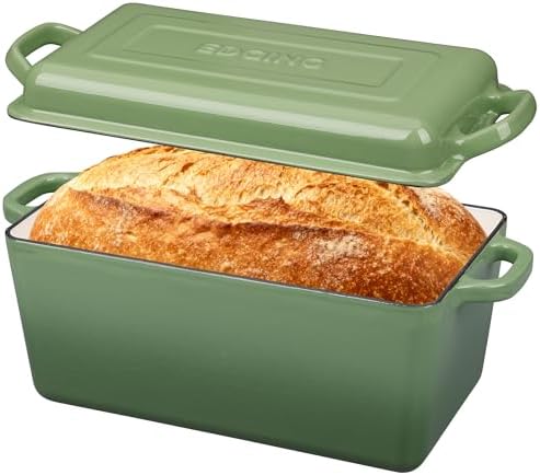 EDGING CASTING Enameled Cast Iron Dutch Oven, Oblong Bread Oven for Sourdough Bread Baking, Baking Pan, Dual Handles, Oven Safe, 4 Quart, Pistachio Green by EDGINGCOOKWARE