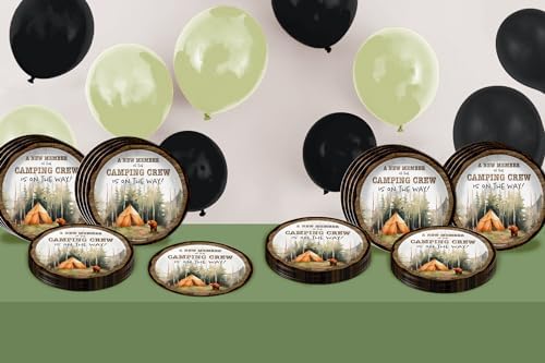 Birthday Galore New Member of Camping Crew Baby Shower - 32 Piece Disposable Party Supplies - Camping Baby Shower Decorations - Round Party Plates - Large 9" Paper Plates In Bulk - Image 6