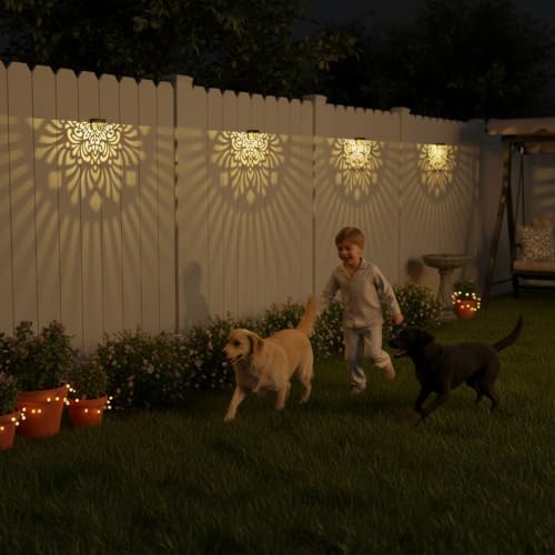 4 Pack Solar Fence Lights Outdoor Wall Lights Plastic Solar Powered Deck Step Stair Lights Mandala Theme Waterproof Fence Solar Light for Garden Post Patio Yard Decor, Gardening Gifts for Women Mom - Image 4