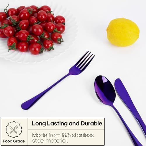 Travel Utensils with Case, Quatish Portable Silverware Set for Work, Stainless Steel Reusable Travel Cutlery Set, Fork and Spoon Set for Camping, EDC Gadgets, Lunch Box for Men, Purple - Image 2
