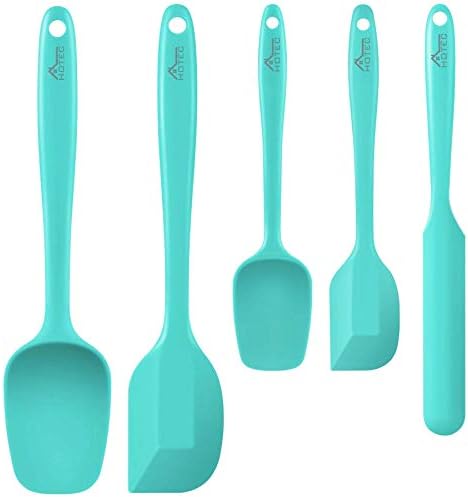 HOTEC 600℉ Heat Resistant Silicone Rubber Spatula Set, Aqua Sky, Set of 5 by Hotec