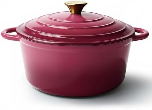 Vintage Style 6 Quart Dutch Oven Pot with Lid, Non Stick Enameled Cast Iron Dutch Oven for Bread Baking, Heavy-Duty, Oven Safe Ceramic Cookware Up to 500°F for Baking, Braising, Stews, Roasting, Rose by Unknown