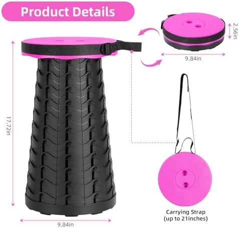 Qiguet Collapsible Folding Chair - Upgraded Portable Chair with 400lbs Load Capacity, Perfect for Camping, Fishing, Hiking - Folding Stool with Carrying Straps, Gifts for Fisherman (Pink) - Image 2
