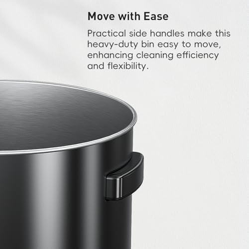 EKO 16-Gallon Round Black Stainless Steel Open Top Trash Can, Large Commercial Waste Bin with Detachable Lid and Carrying Handle, Brushed Metal Garbage Bin for Home, Office, Restaurant, Restroom - Image 5