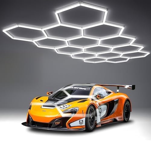61Lights LED Hexagon Garage Lights,15-Hex Honeycomb Lights 68800Lumens Hexagon DIY Super Bright Car Detailing Ceiling 688W LED Shop Light for Warehouse Workshop Gym Basement by RGZZUP