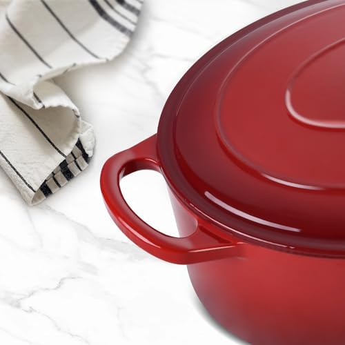 Leonyo 5-Quart Enameled Cast Iron Oval Dutch Oven Pot with Lid, Red - Image 6