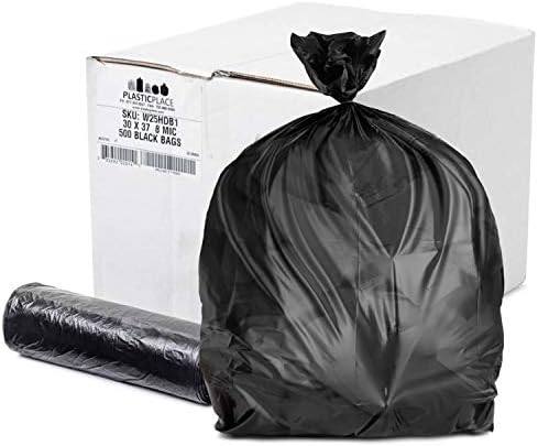 Plasticplace 25 Gallon High Density Trash Bags │ 8 Microns │ Black Garbage Can Liners │ 30” x 37” (500 Count) by Plasticplace