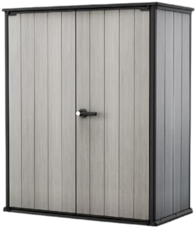 Keter Premier Tall 4.6x5.6 ft Resin Outdoor Storage Shed, Backyard Garden Shed with Shelving Brackets for Tools, Patio Furniture, Pool & Bike Storage, Grey & Black, 62 cu. ft Capacity by Unknown
