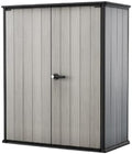 Keter Premier Tall 4.6x5.6 ft Resin Outdoor Storage Shed, Backyard Garden Shed with Shelving Brackets for Tools, Patio Furniture, Pool & Bike Storage, Grey & Black, 62 cu. ft Capacity by Unknown