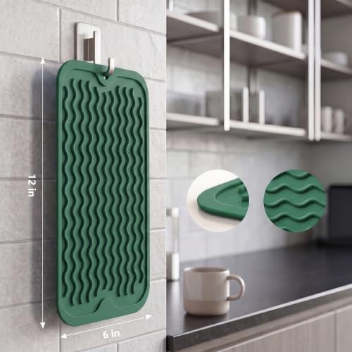 MicoYang Silicone Dish Drying Mat for Multiple Usage,Easy clean,Eco-friendly,Heat-resistant Silicone Mat for Kitchen Counter or Sink,Refrigerator or Drawer Liner Green S 12 inches x 6 inches - Image 2