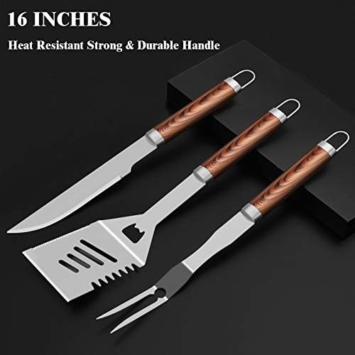 ROMANTICIST 25pcs Extra Thick BBQ Grill Accessories, Father's Day Grilling Gifts Set for Men Dad, Heavy Duty Grill Tools Utensils Kit with Spatula, Tongs in Aluminum Case for Birthday Brown - Image 2