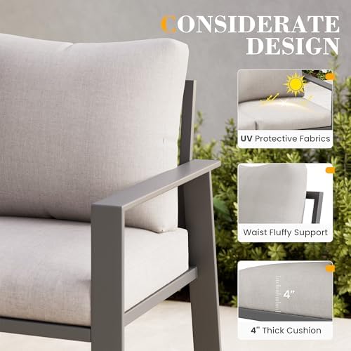 Aluminum Patio Conversation Sets All-Weather Sectional Outdoor Furniture Set with Coffee Table - Image 4