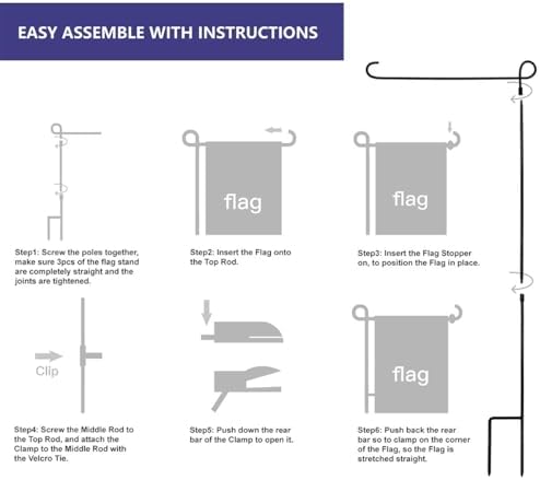 YEAHOME Garden Flag Holder Stand, Premium Yard Flag Holder Weather-Proof Metal Powder-Coated Flagpole with Clip and Stopper for Christmas Garden Flag, Outdoor Garden Decor Decoration - Image 6