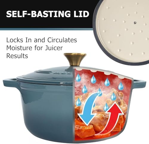Cast Iron Pot Dutch Oven, Heavy-Duty, Oven-Safe up to 500° F & Across All Cooktops, Bread Pan with Lid & Knob, Cast Iron Cookware, Blue Kitchen Accessories, Mineral Blue - Image 3