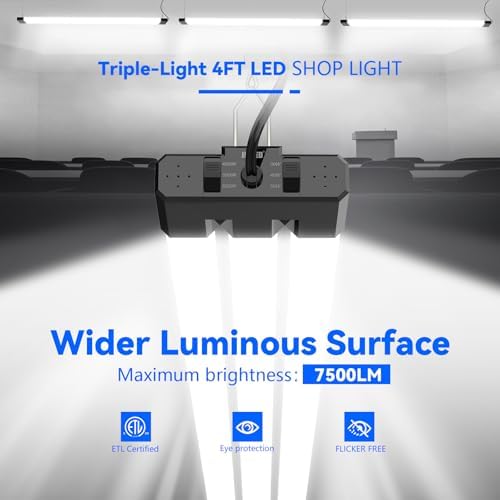 JESLED LED Shop Lights 4FT 7500LM, 3CCT & 3 Wattage Adjustable, ETL - Image 2