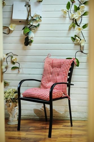 Outdoor Patio Cushion, Rocking Chair Cushion, Tufted Pads, Set of Upper and Lower with Ties Pack of 2 (2 Sets) - Back 20"×17", Seat 17"×17" (Red Houndstooth) - Image 6